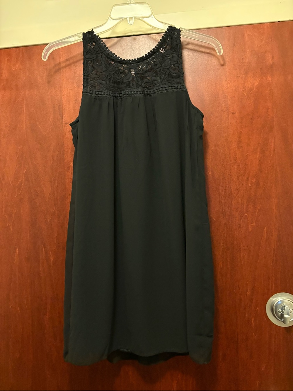 As U Wish Black Sleeveless Mini Dress with Lace Yoke